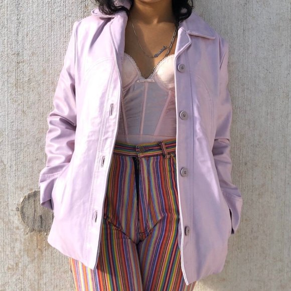 VINTAGE LAVENDER PINK LEATHER JACKET BY WILSON.